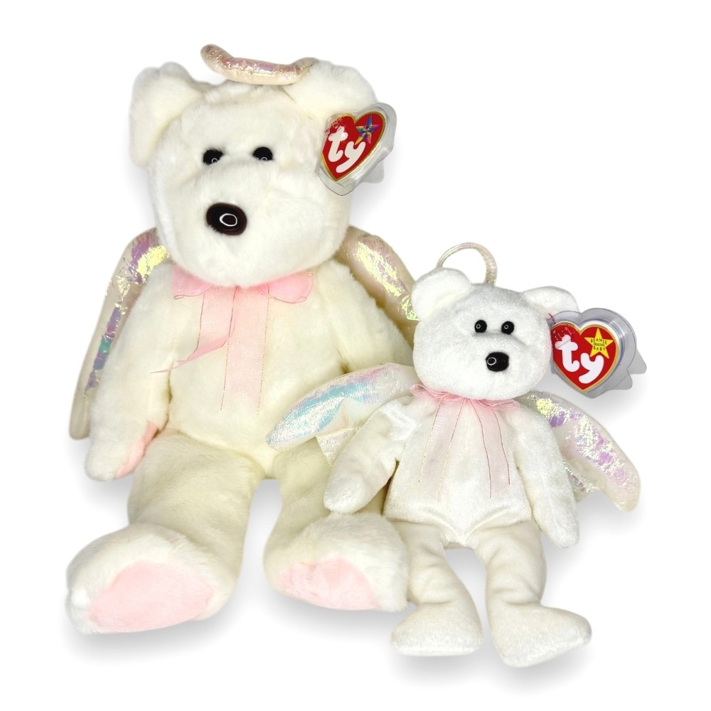 Halo the Angel Bear Duo | Heavenly Sweethearts | Mint Heart Tags TY Baby & Buddy